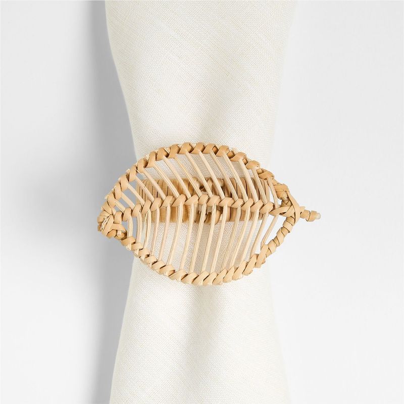 CRATE & BARREL - Aros de servilleta Wicker Leaf Rattán 6 cm x 9 cm