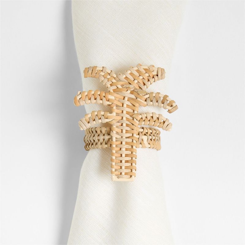 CRATE & BARREL - Aros de servilleta Wicker Palm Tree Rattán 5 cm x 6 cm