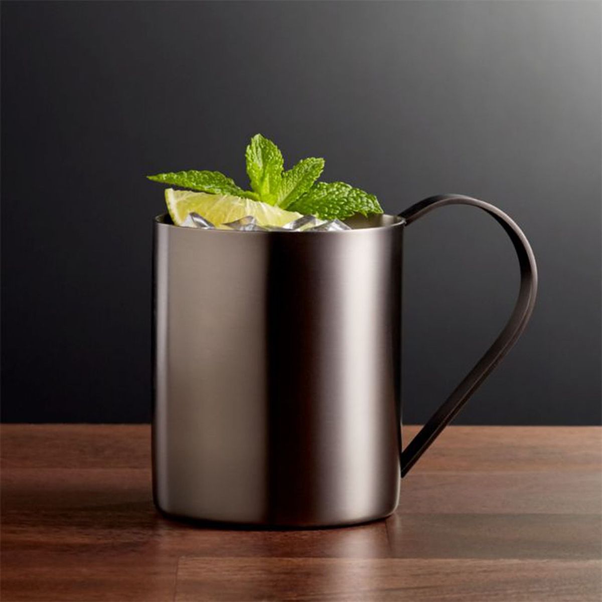 CRATE & BARREL - Vaso Moscow Mule en Acero Inoxidable Grafito 10 cm