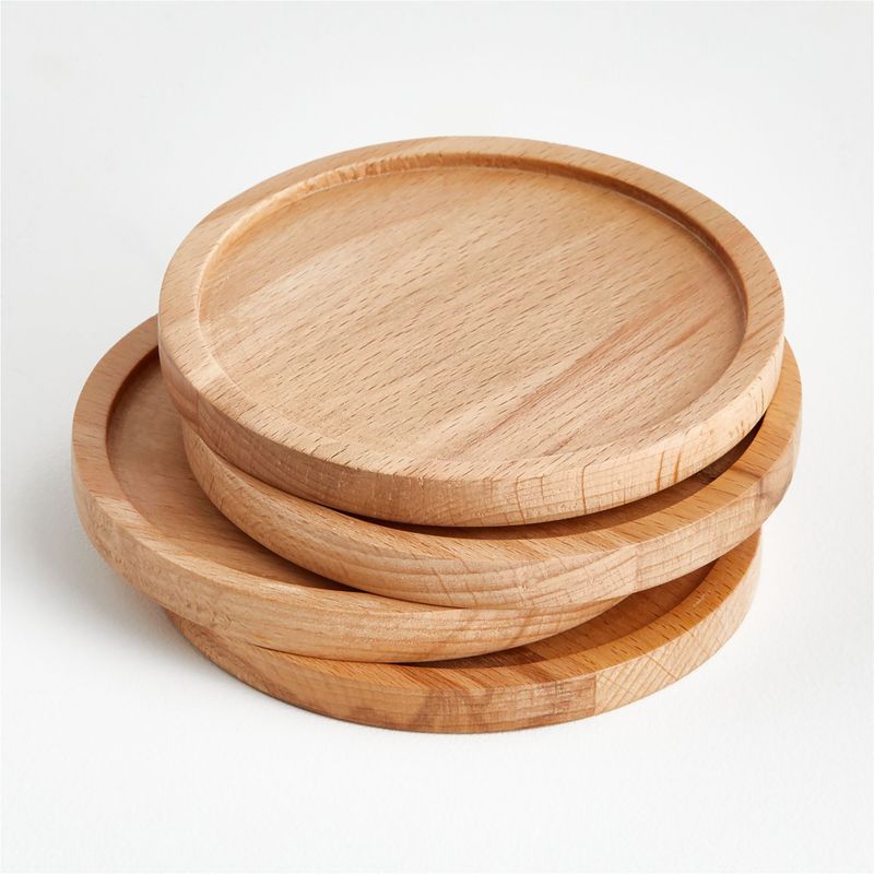 CRATE & BARREL - Portavasos Tondo en Madera 4 piezas