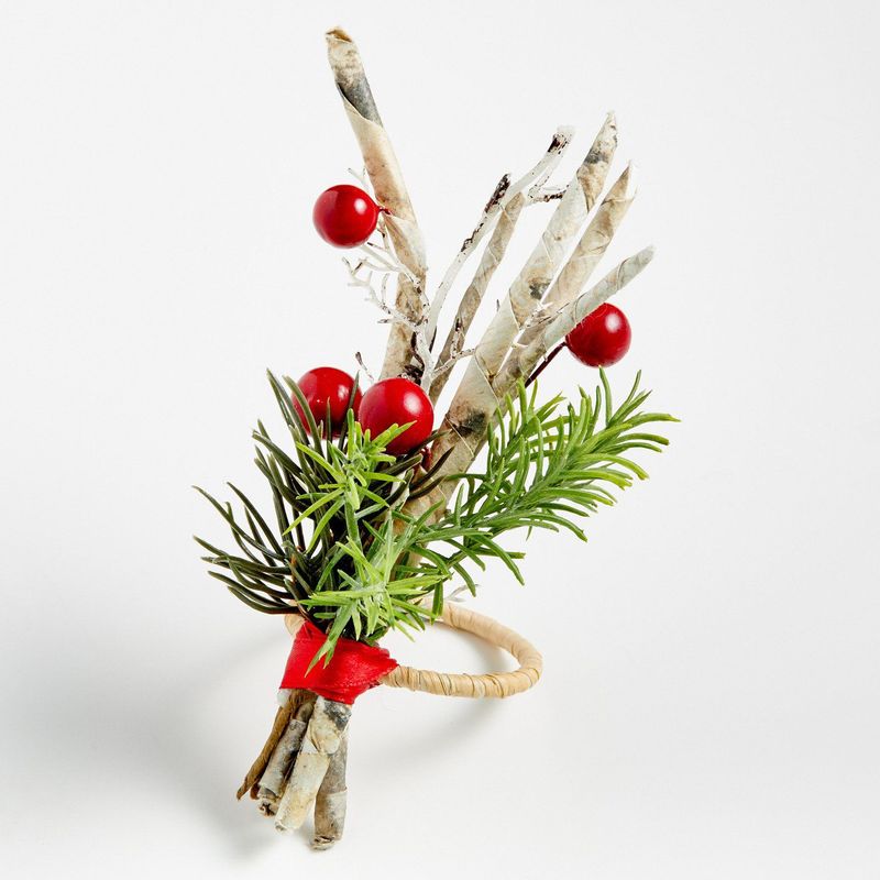 CRATE & BARREL - Aro de servilleta Holiday Twig Berry en Acero 13 cm x 6 cm (1 unidad)