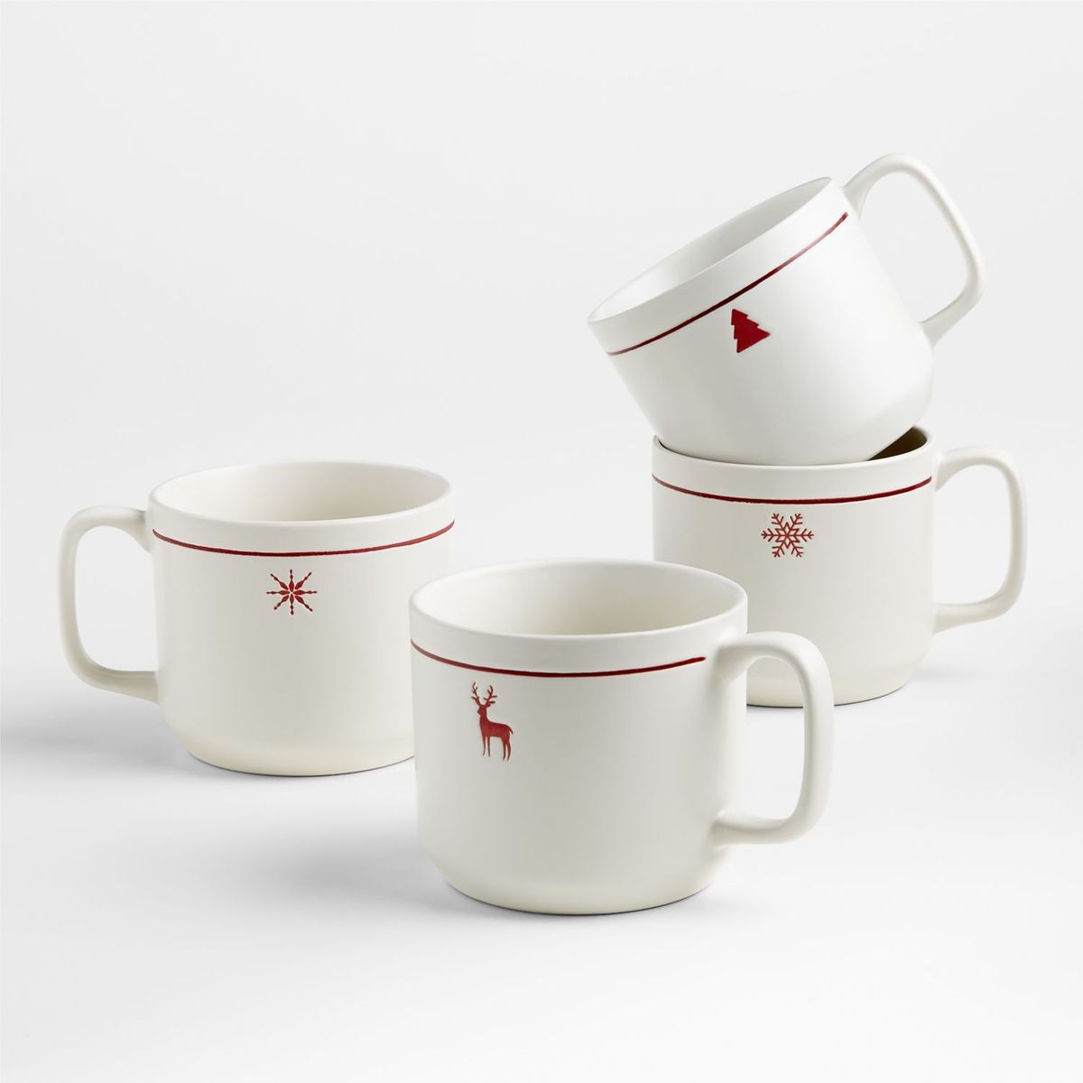 CRATE & BARREL - Mug Porcelana Navidad Hudson Set x 4 8.71cm x 9.9cm