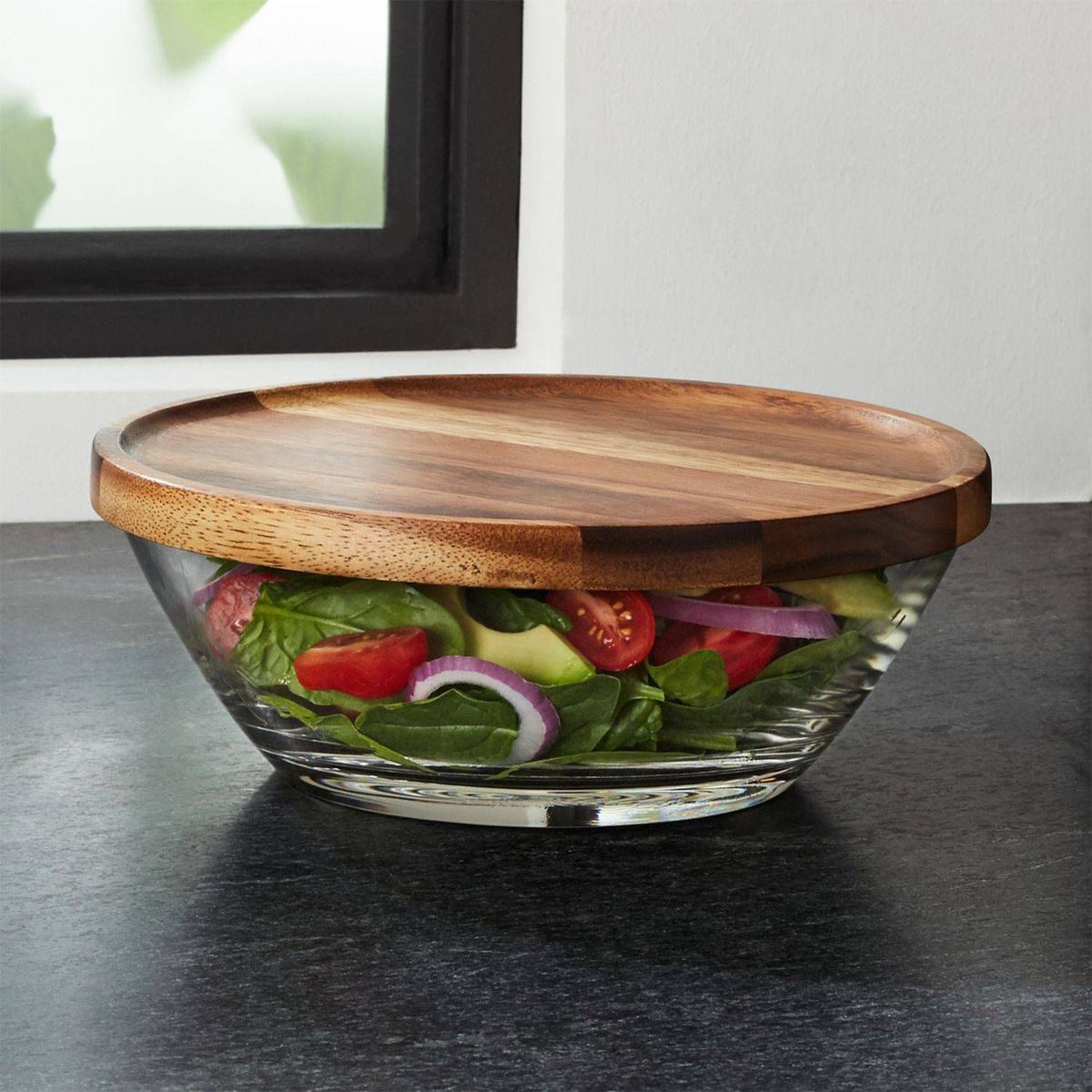 CRATE & BARREL - Bowl Miles con Tapa en Madera 25 cm