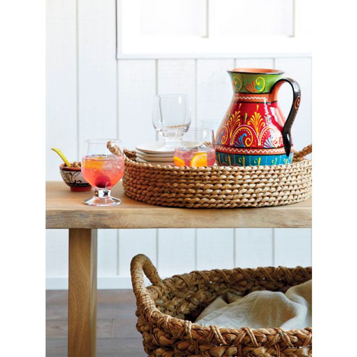 CRATE & BARREL - Cesta Emlyn en Fibras naturales 51 cm x 51 cm 