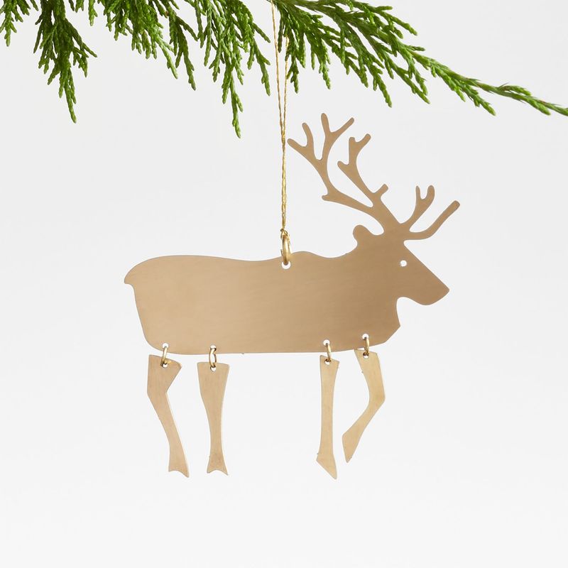 CRATE & BARREL - Adorno para árbol Dangle Leg Reindeer en Latón 10 cm x 9 cm