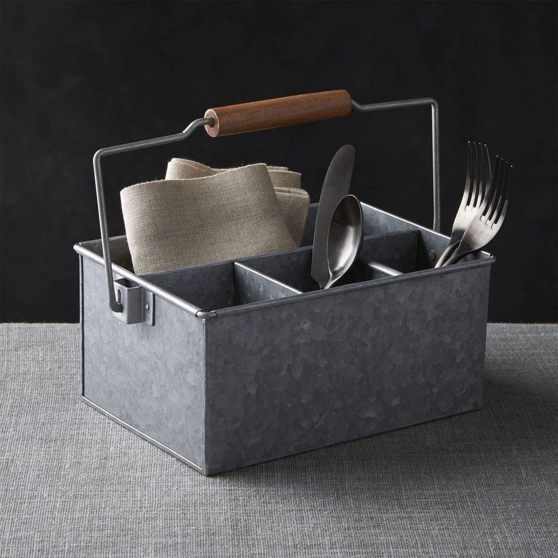 CRATE & BARREL - Organizador de Cubiertos Galvanizado