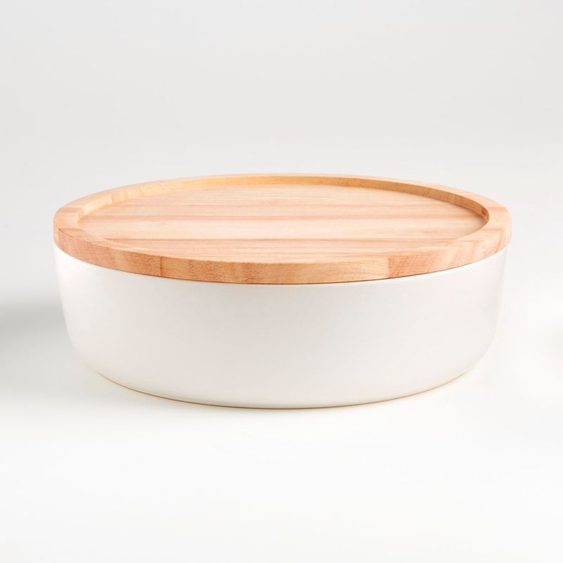 CRATE & BARREL - Bowl Oven To Table con Tapa en Madera 23 cm