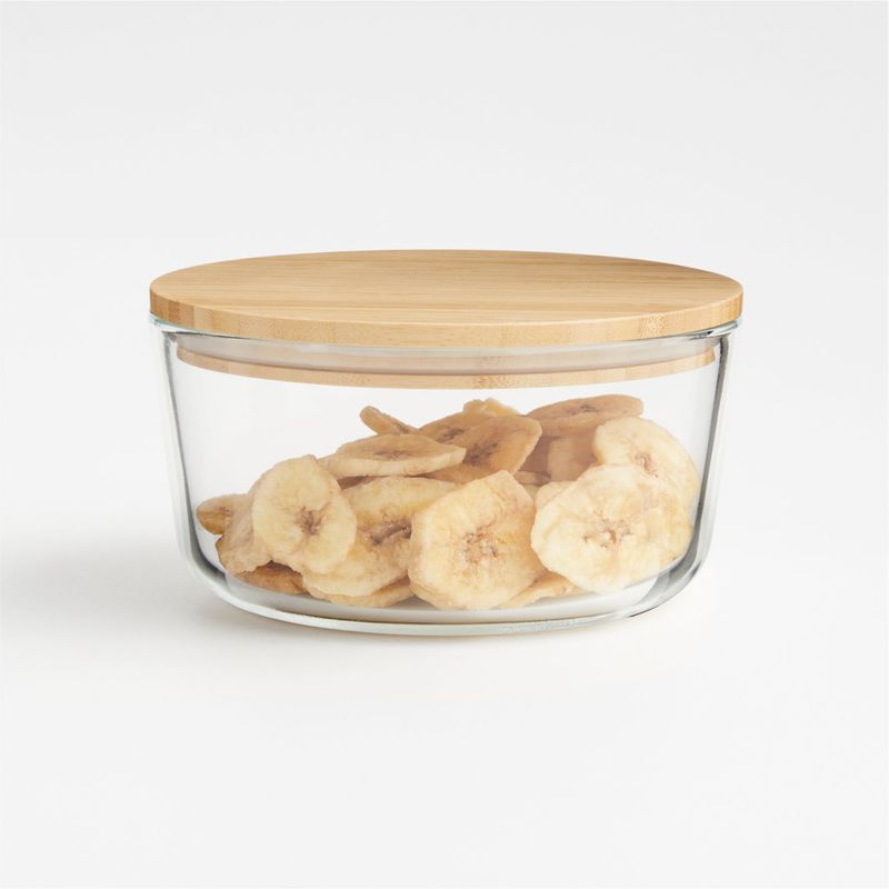 CRATE & BARREL - Contenedor en Vidrio con Tapa de Bambú 25 x 10 cm