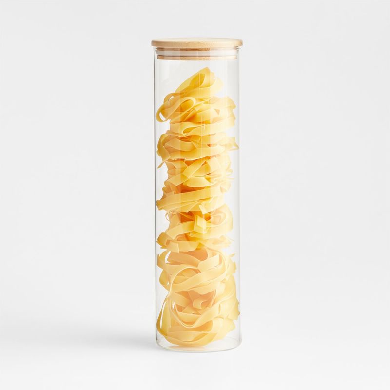 CRATE & BARREL - Contenedor en Vidrio con Tapa de Bambú 32 x 10 cm
