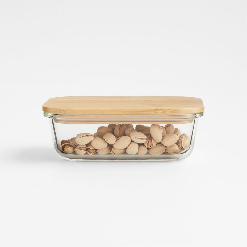 CRATE & BARREL - Contenedor Bamboo en Vidrio hermético 0,6 L