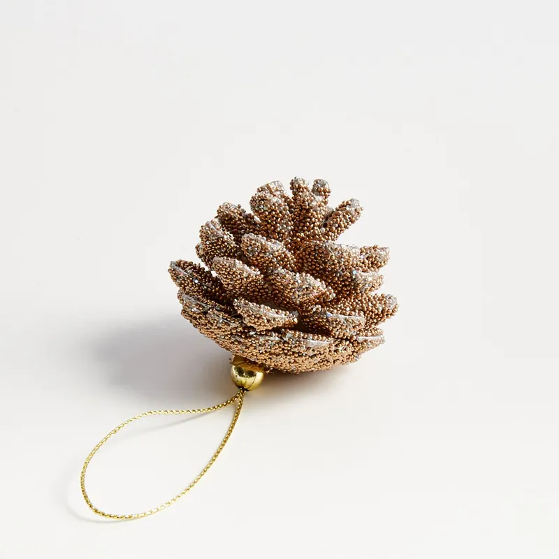 CRATE & BARREL - Adorno para árbol Glitter Pinecone en Natural 5 cm x 6 cm