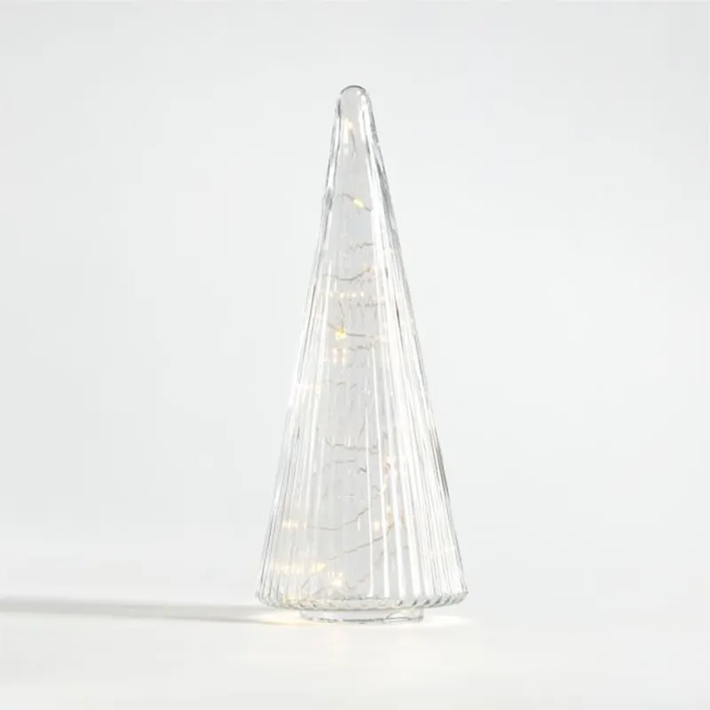 CRATE & BARREL - Adorno Ribbed Clear Christmas Tree en Vidrio 34 cm x 13 cm