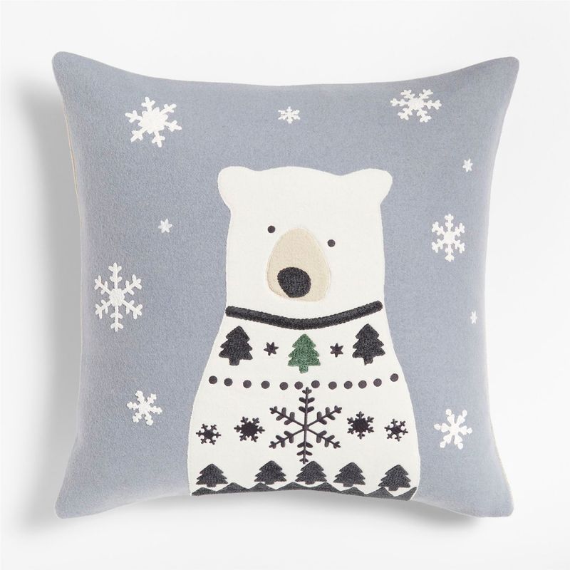 CRATE & BARREL - Funda de cojín Polar Bear en Lana 58 cm x 58 cm