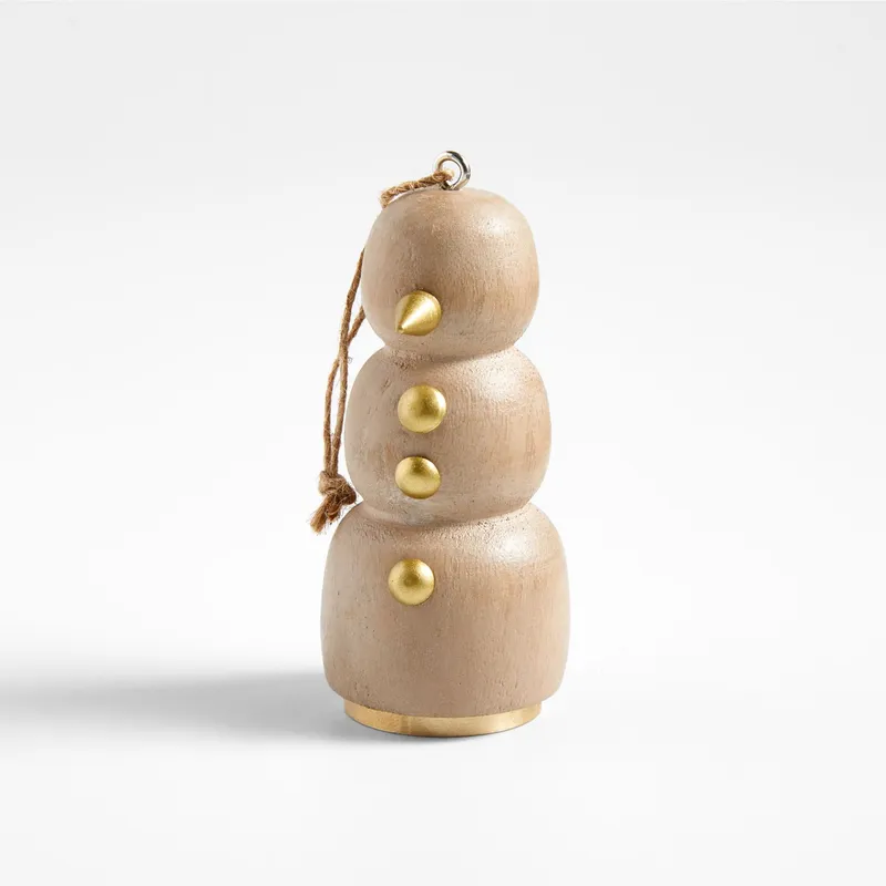 CRATE & BARREL - Adorno para árbol Wood&Brass Snowman en Madera mango 8 cm x 4 cm