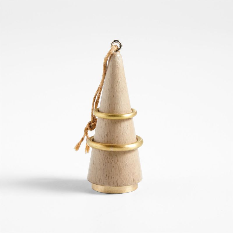 CRATE & BARREL - Adorno para árbol Wood&Brass Tree en Madera mango 7 cm x 3 cm