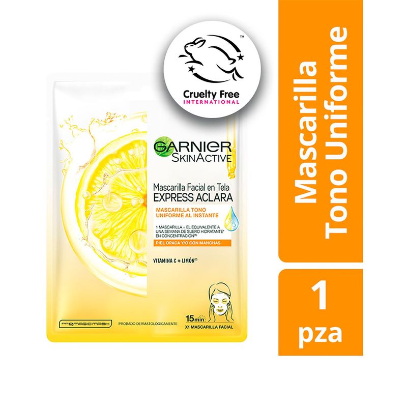 GARNIER - Mascarilla En Tela Express Aclara Vitamina C Garnier para Todo tipo de piel 28 g