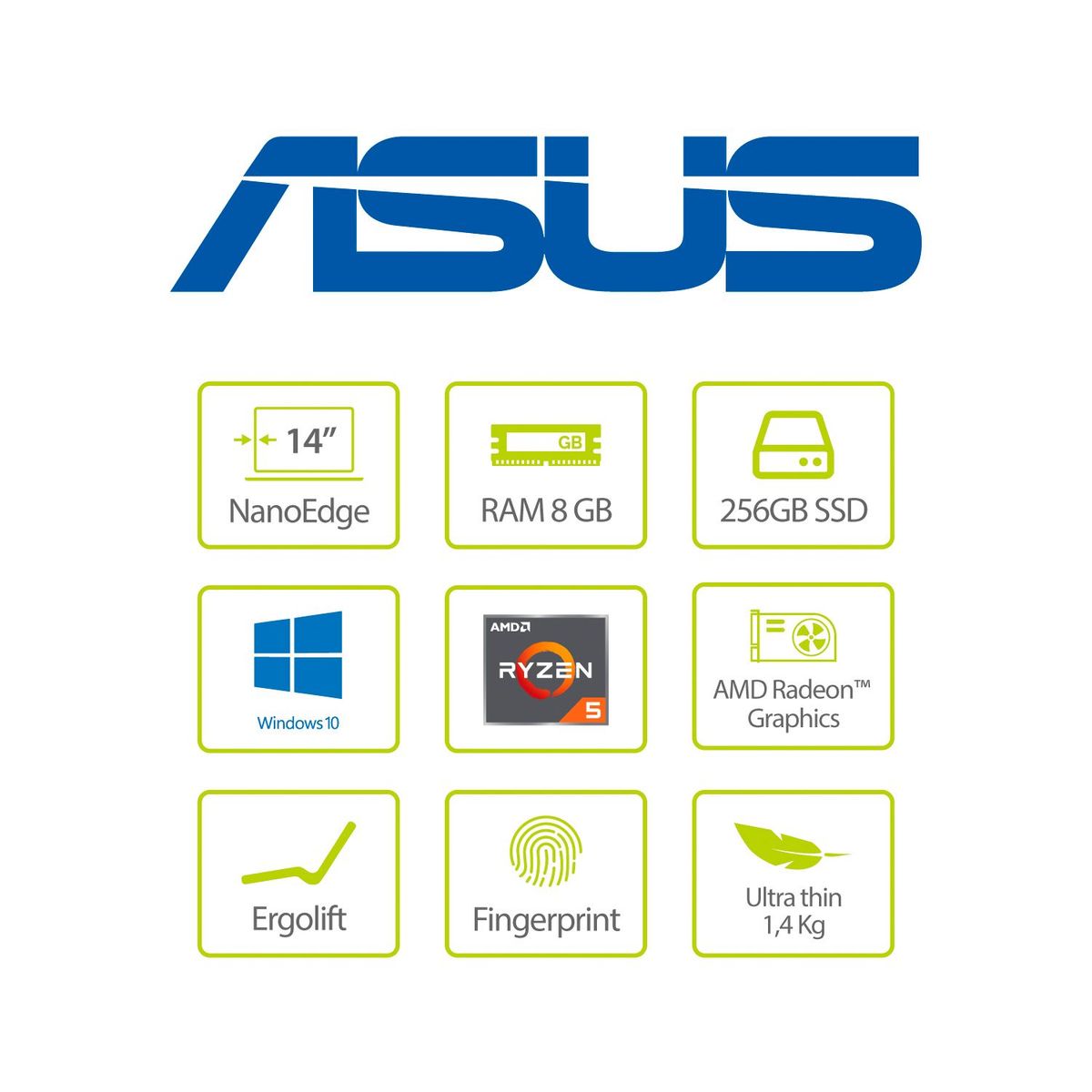 ASUS - Portátil Asus VivoBook 14 pulgadas AMD RYZEN R5 8GB 256GB