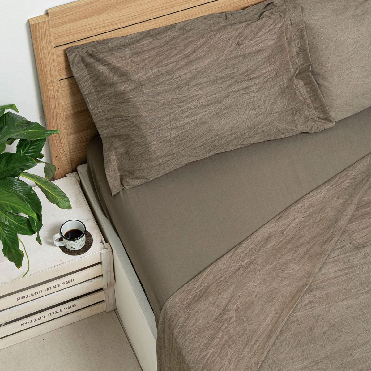 MANO DE OSO - Juego de Sábanas Microfibra Marrom