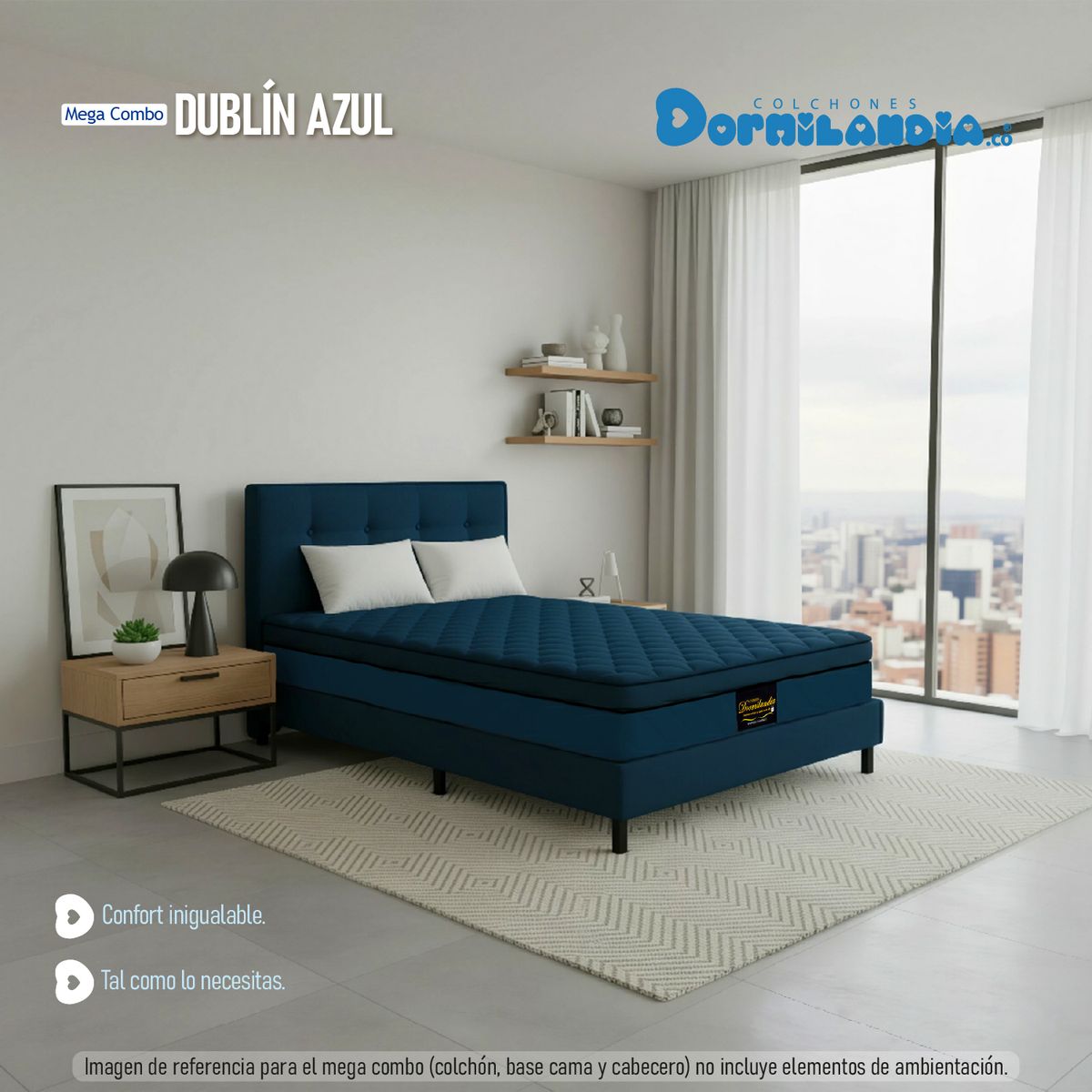 DORMILANDIA - Colchón con Base Cama cama King Firmeza Media Ortopédico Resortado con Pillow Dublín 200 x 200 cm + 2 Almohadas Dormilandia