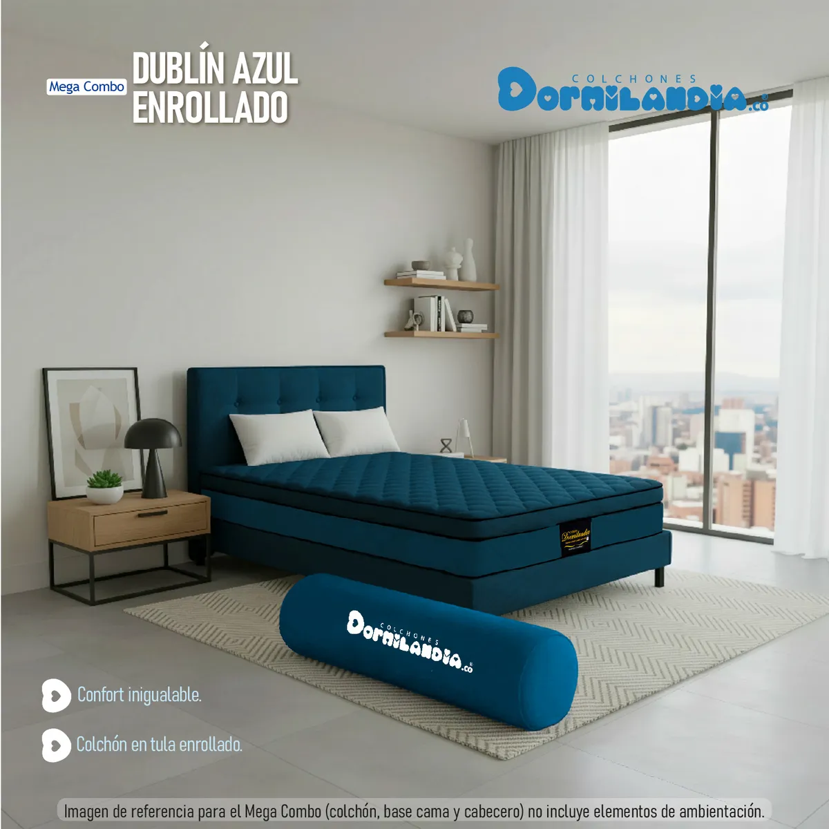 DORMILANDIA - Colchón con Base Cama cama Doble Firmeza Media Ortopédico Resortado con Pillow Dublín 140 x 190 cm + 2 Almohadas Dormilandia