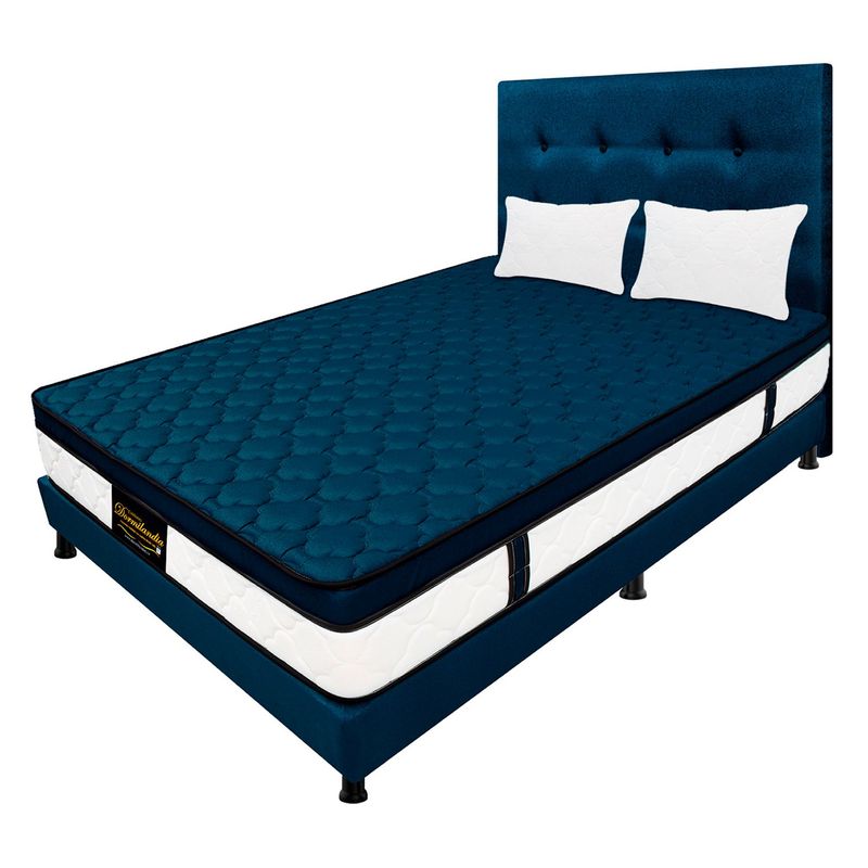 DORMILANDIA - Colchón con Base Cama cama Semidoble Firmeza Media Ortopédico Resortado con Pillow Dublín 120 x 190 cm + 2 Almohadas Dormilandia - 0% Interés a 3 Cuotas Pagando con tu CMR Banco Falabella