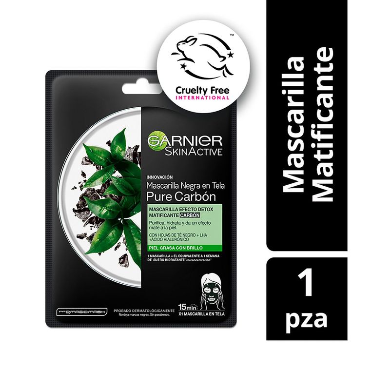 GARNIER - Mascarilla Negra en Tela Pure Carbon Garnier para Piel Mixta 28 g