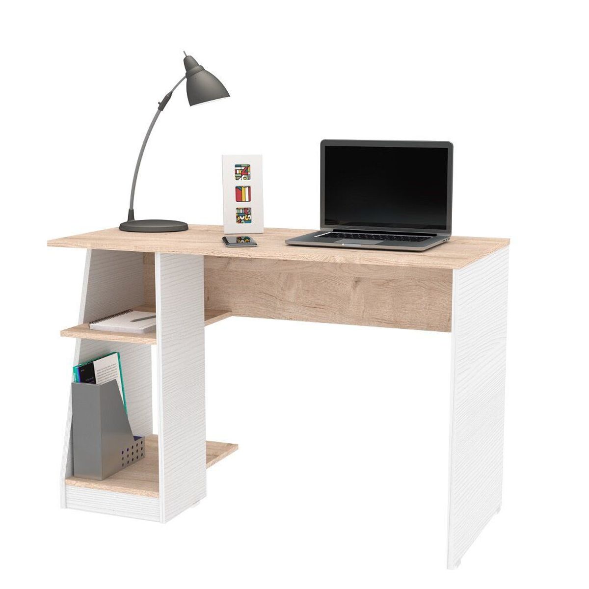 MADERKIT - Escritorio + biblioteca londrok color duna/blanco