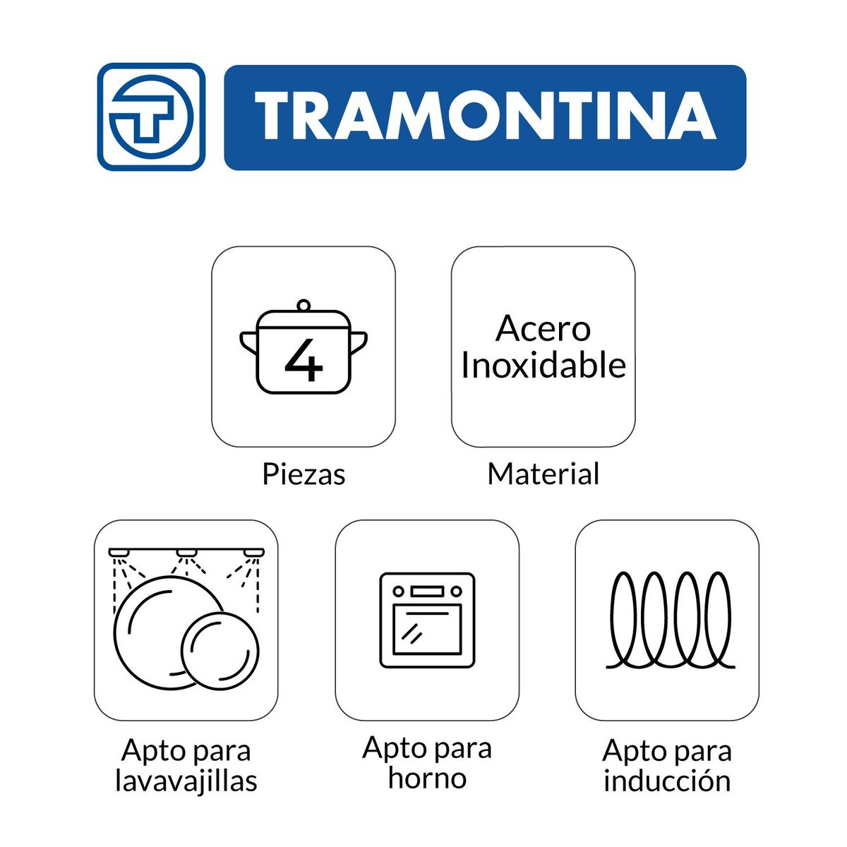 TRAMONTINA - Juego de ollas Tramontina: Triple Fondo. Bateria Acero Inoxidable 4 piezas