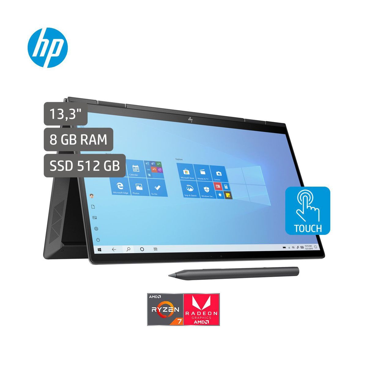 HP - Portátil HP Envy Convertible 13.3 pulgadas AMD RYZEN R7 8GB 512GB