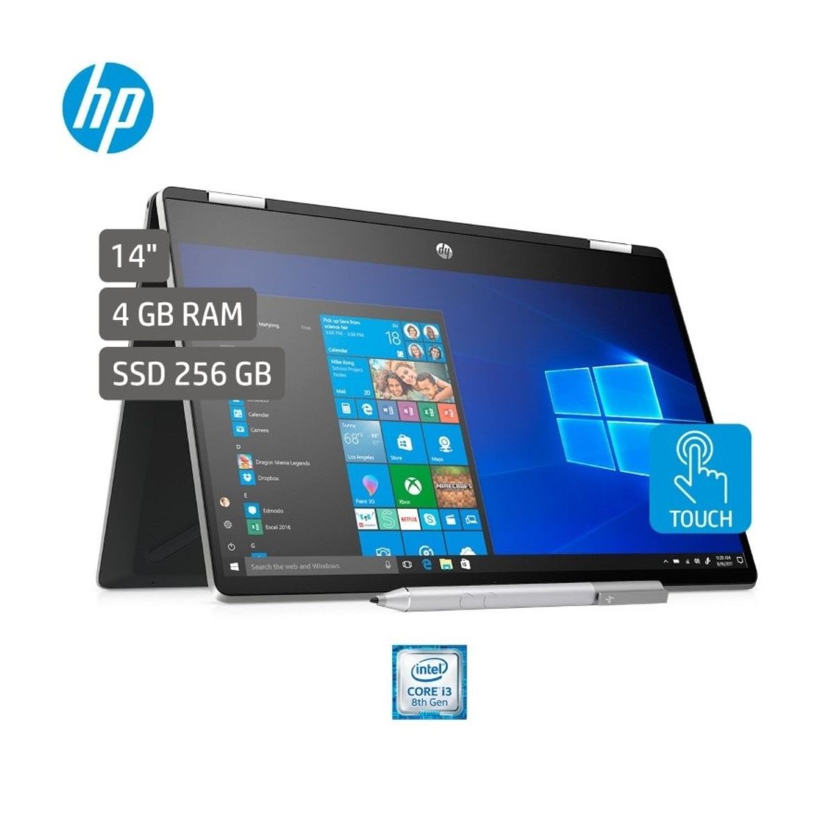 HP - Computador 2 en 1 HP Pavilion x360 Convertible 14 pulgadas Intel Core i3 4GB 256GB