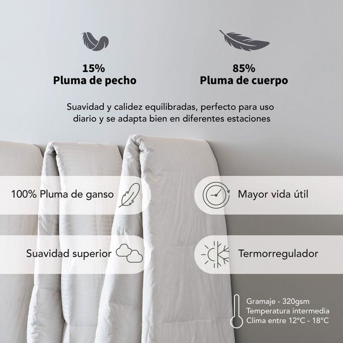 BASEMENT HOME - Plumón de Plumas de Ganso 15% Pecho 85% Cuerpo Basement Home