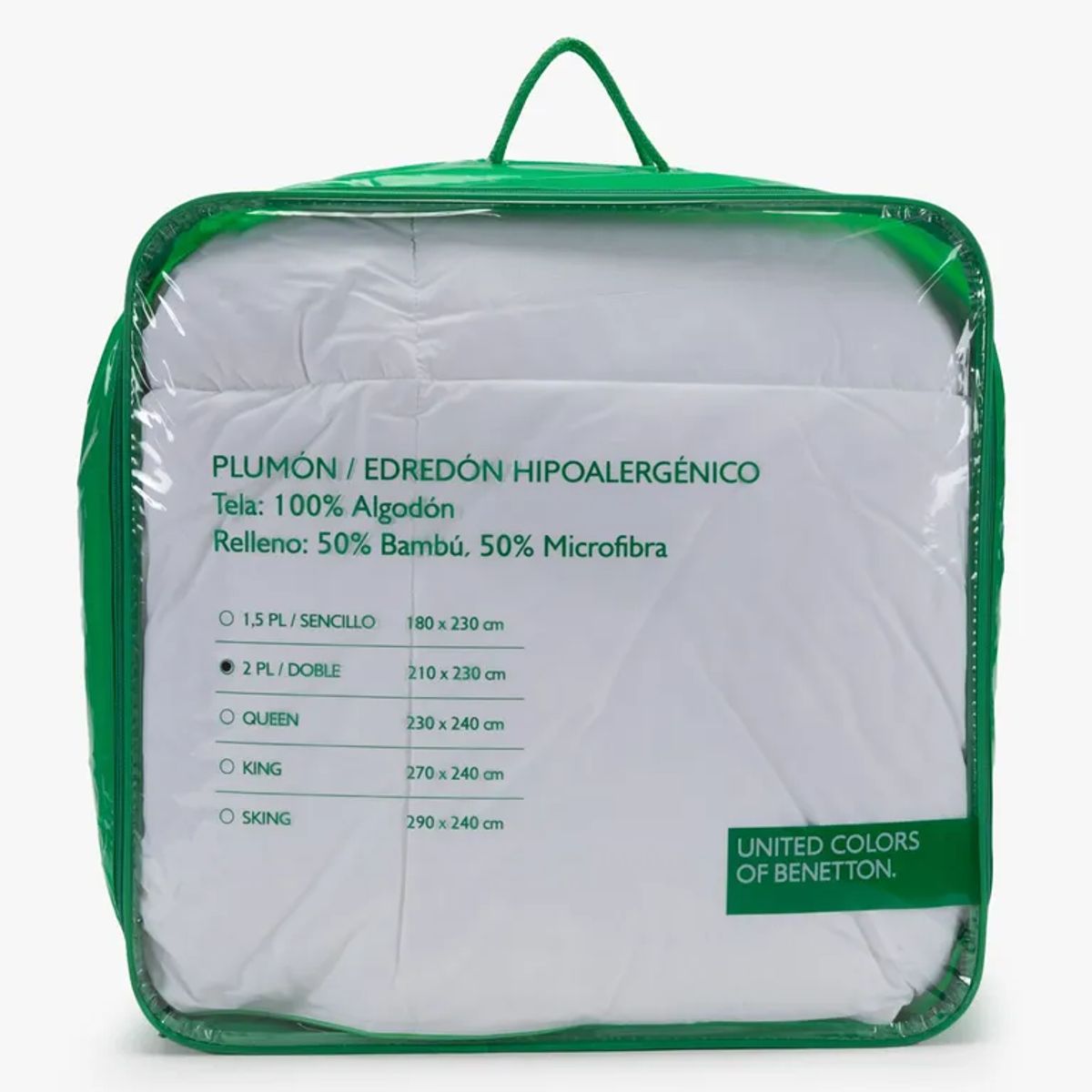 BENETTON - Plumón Edredón Blanco de 50% Microfibra 50% Bambú Hipoalergénico Benetton