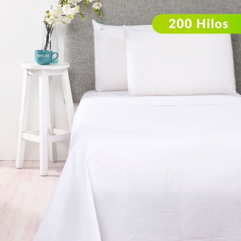 BENETTON - Juego de Sábanas Lisa de Algodón 200 Hilos Pipping Benetton