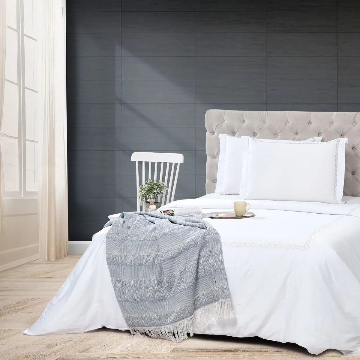 ROBERTA ALLEN - Funda de Plumón Bordada de Algodón 300 Hilos Cadeneta Beige Roberta Allen