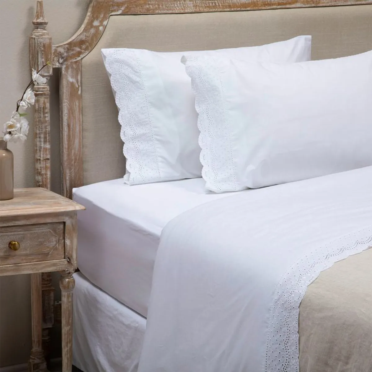 ROBERTA ALLEN - Juego de Sábanas Bordada de Algodón 180 Hilos Broderie Roberta Allen