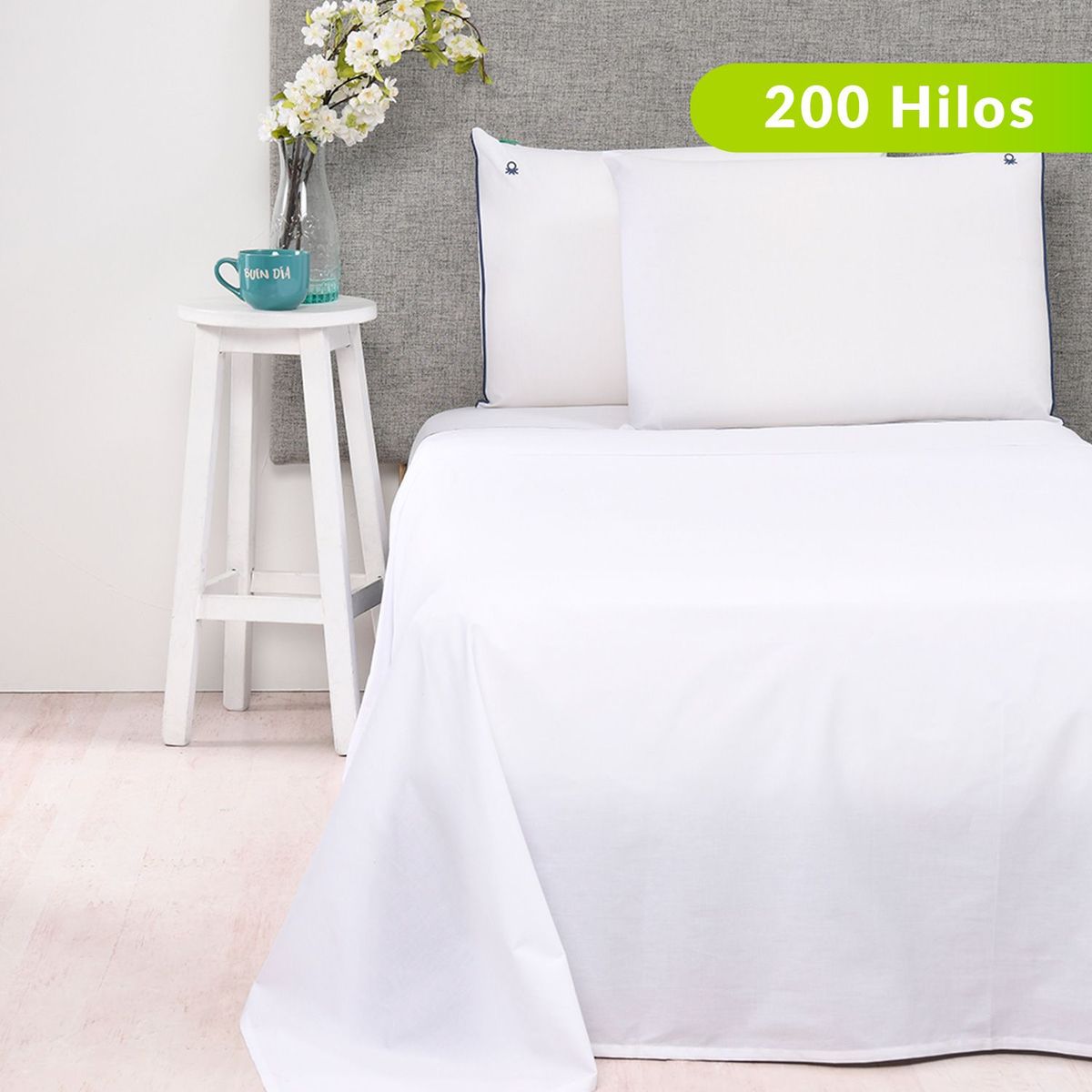 BENETTON - Juego de Sábanas Lisa de Algodón 200 Hilos Pipping Benetton