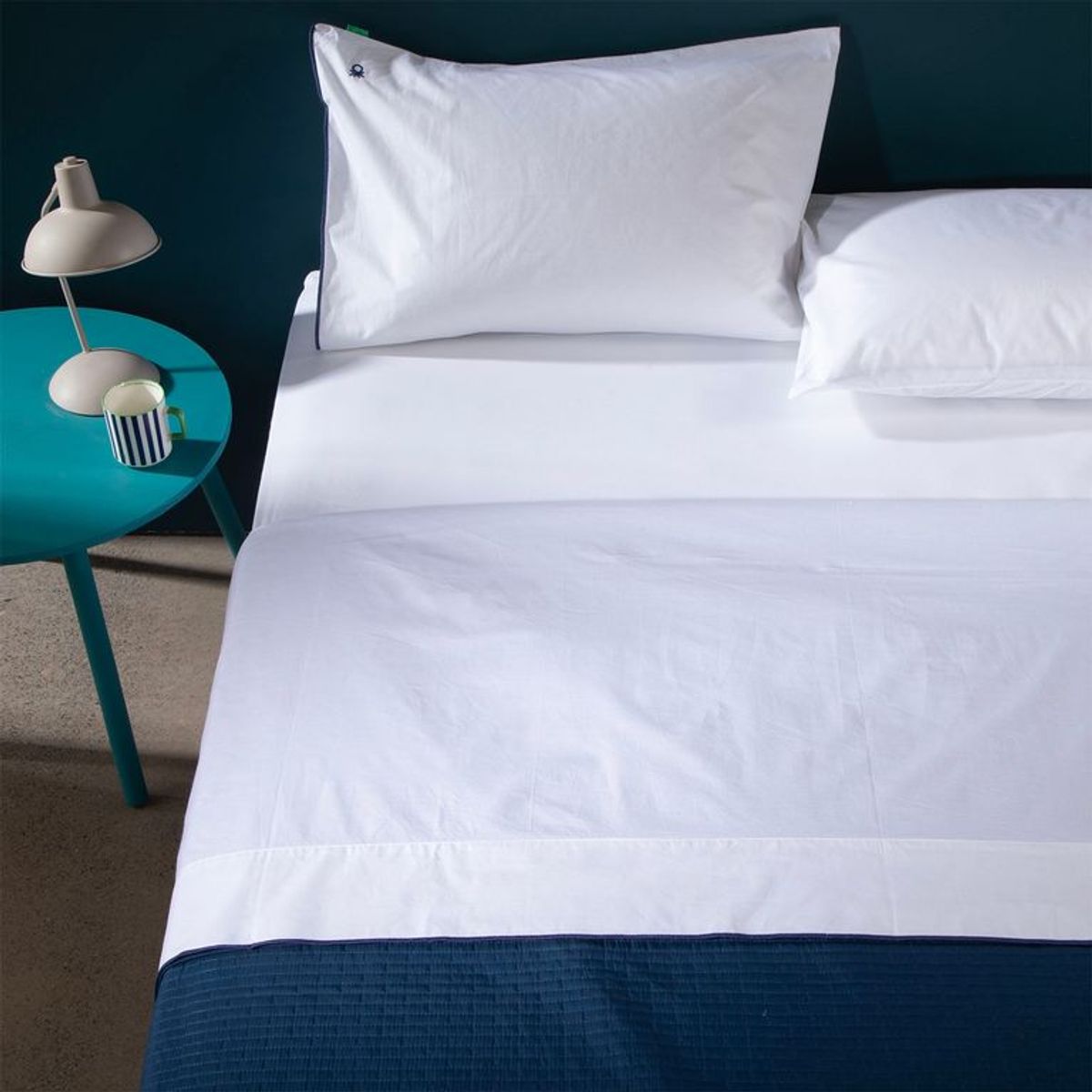 BENETTON - Juego de Sábanas Lisa de Algodón 200 Hilos Pipping Benetton