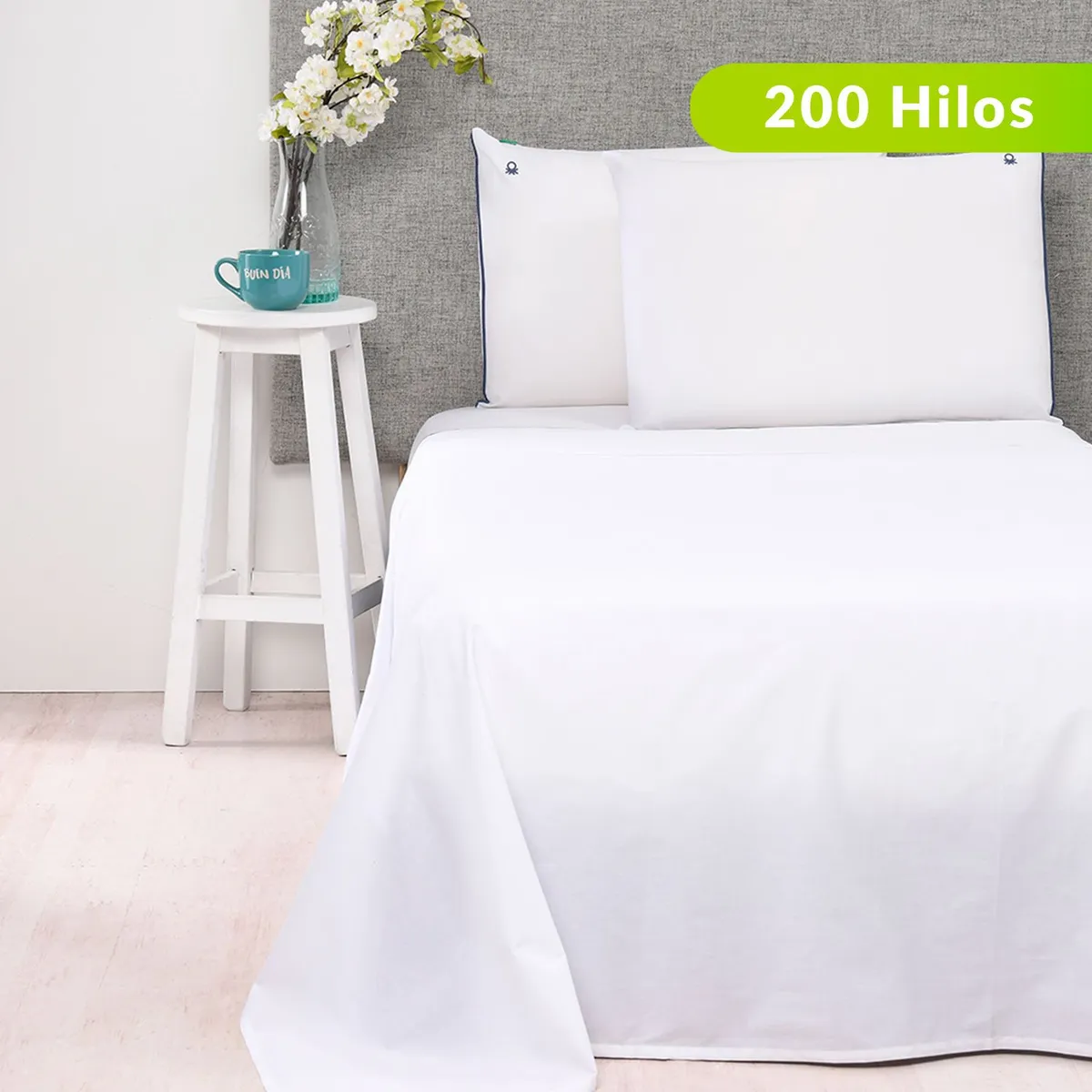 BENETTON - Juego de Sábanas Lisa de Algodón 200 Hilos Pipping Benetton