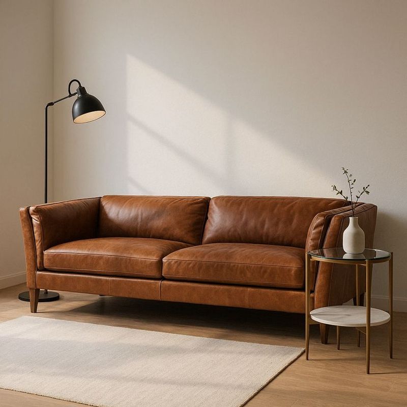 BASEMENT HOME - Sofá 3 Puestos en Cuero, Borg de 220 x 87 x  92 cm  con Patas de Madera- Mueble Basement Home  - 0% Interés a 3, 6 o 12 Cuotas Pagando con tu CMR Banco Falabella