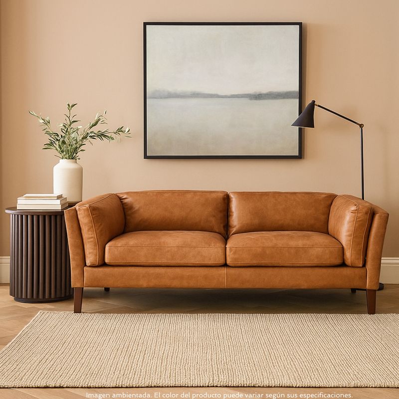 BASEMENT HOME - Sofá 3 Puestos en Cuero, Borg de 220 x 87 x  92 cm  con Patas de Madera- Mueble Basement Home  - 0% Interés a 3, 6 o 12 Cuotas Pagando con tu CMR Banco Falabella