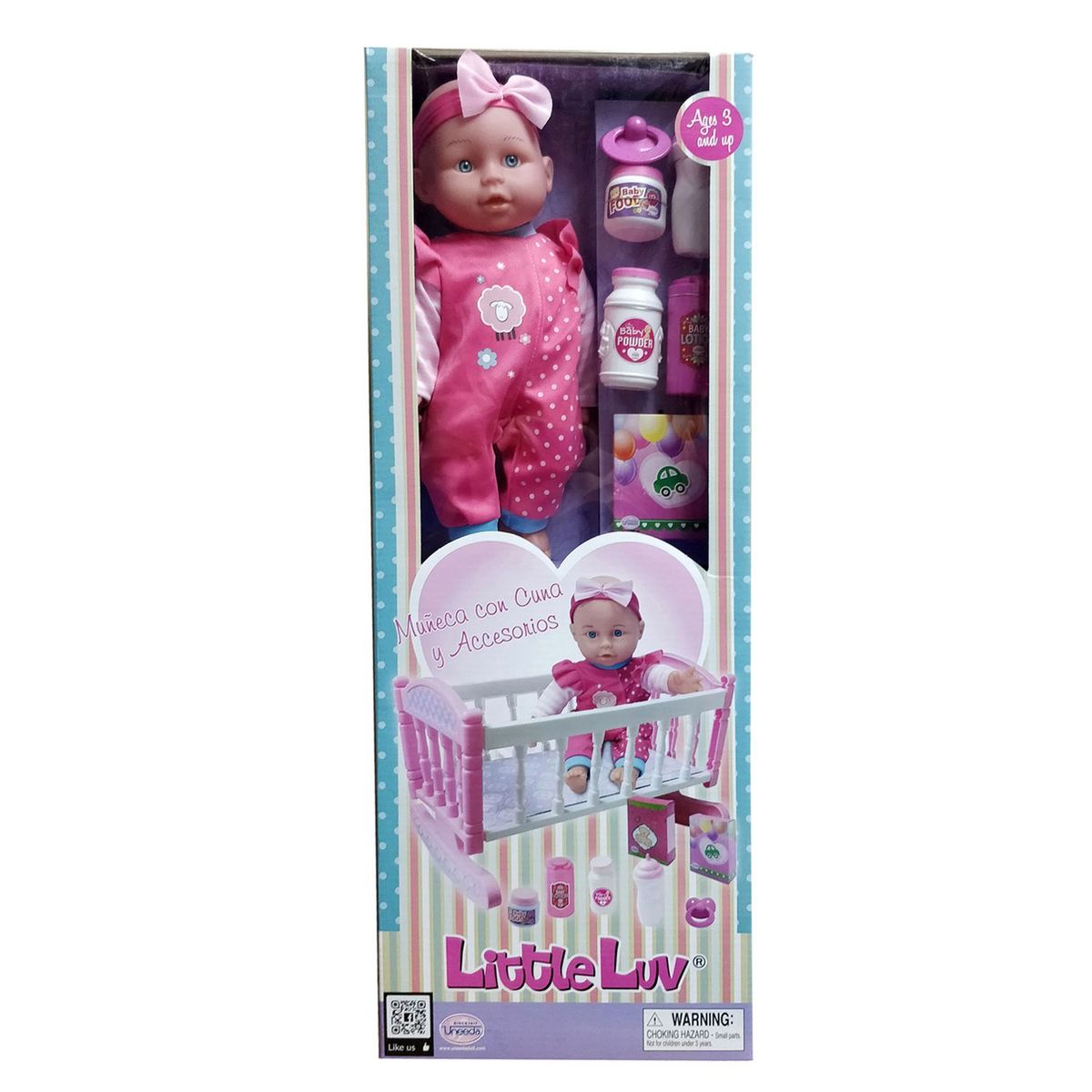 UNEEDA - Muñeca Bebé Little Luv con cuna y accesorios