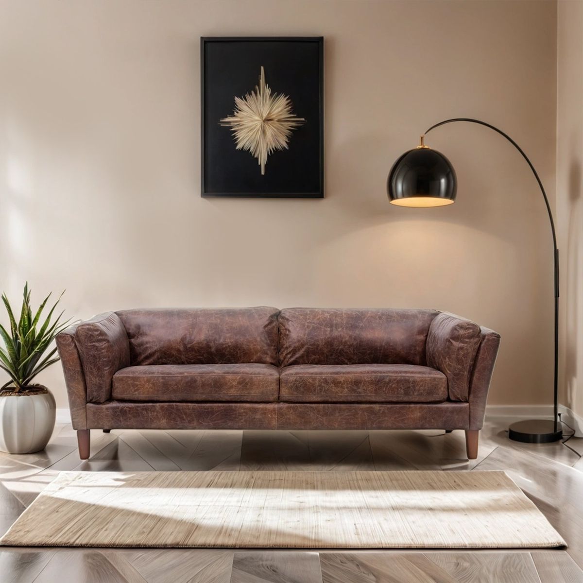 BASEMENT HOME - Sofá 3 Puestos en Cuero, Borg de 220 x 87 x  92 cm  con Patas de Madera- Mueble Basement Home  - 0% Interés a 3, 6 o 12 Cuotas Pagando con tu CMR Banco Falabella