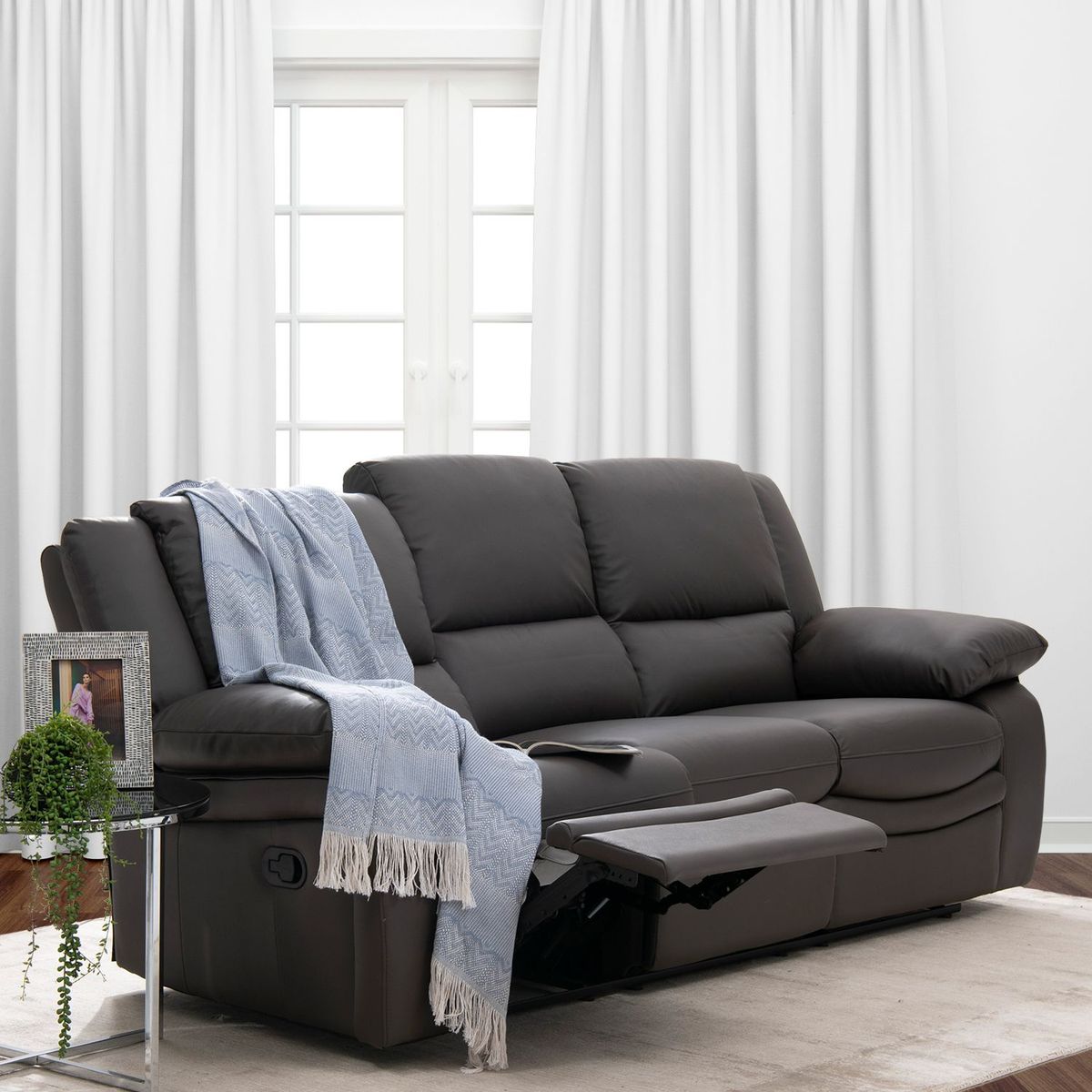 ROBERTA ALLEN - Sofá Reclinable Moderno 3 Puestos en Cuero Mecánico Lucas 218 x 94 x 94 cm Roberta Allen