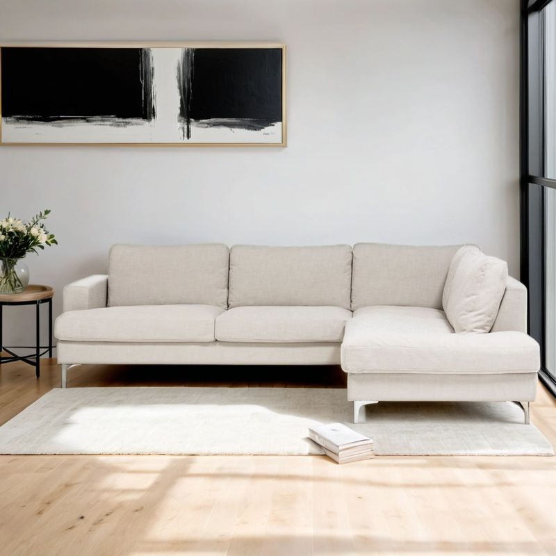 BASEMENT HOME - Sofá en L Moderno en Tela 4 Puestos Feather 304 x 89 x 235 cm Basement Home - 0% Interés a 3, 6 o 12 Cuotas Pagando con tu CMR Banco Falabella