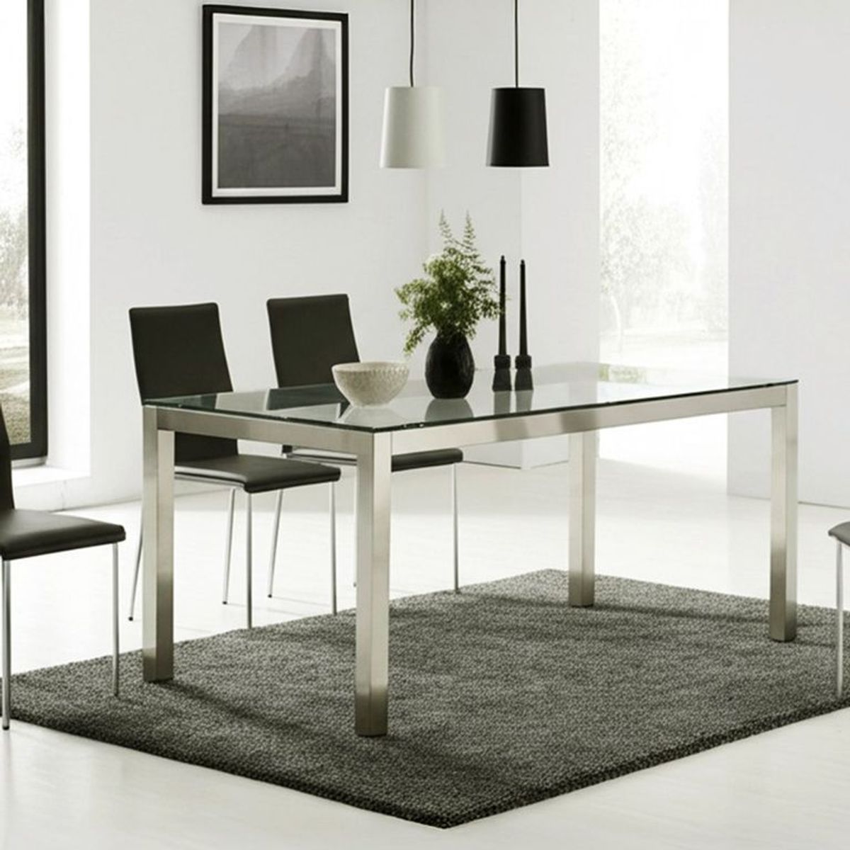 BASEMENT HOME - Mesa de Comedor Rectangural 8 Puestos en Metal y Vidrio Positano 217 x 105 x 75 cm Basement Home