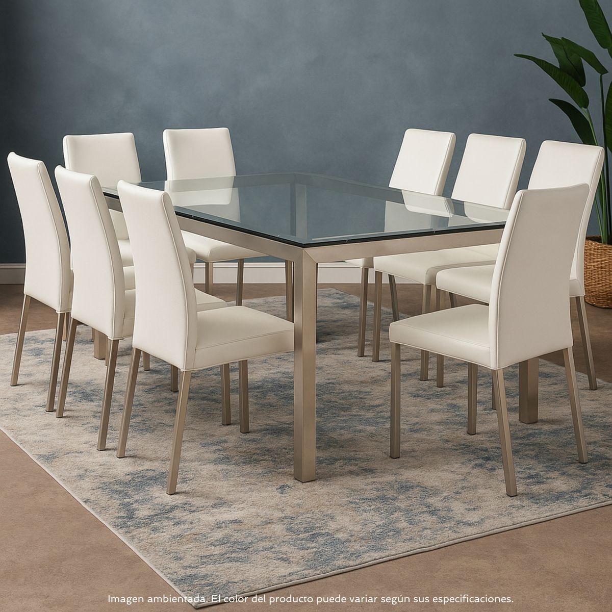 BASEMENT HOME - Mesa de Comedor Rectangural 8 Puestos en Metal y Vidrio Positano 217 x 105 x 75 cm Basement Home