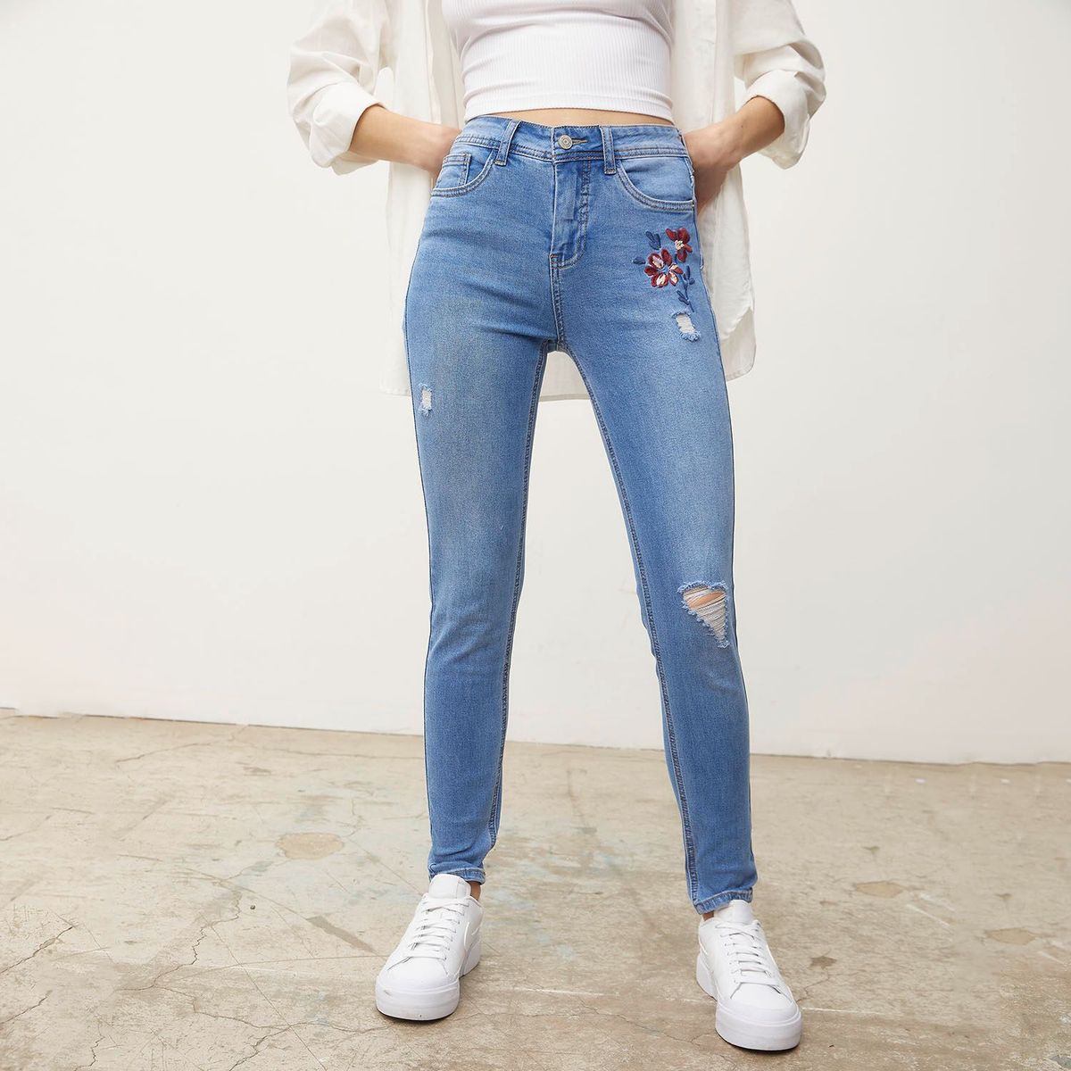 SYBILLA - Jean Skinny para Mujer Tiro medio de Algodón Sybilla