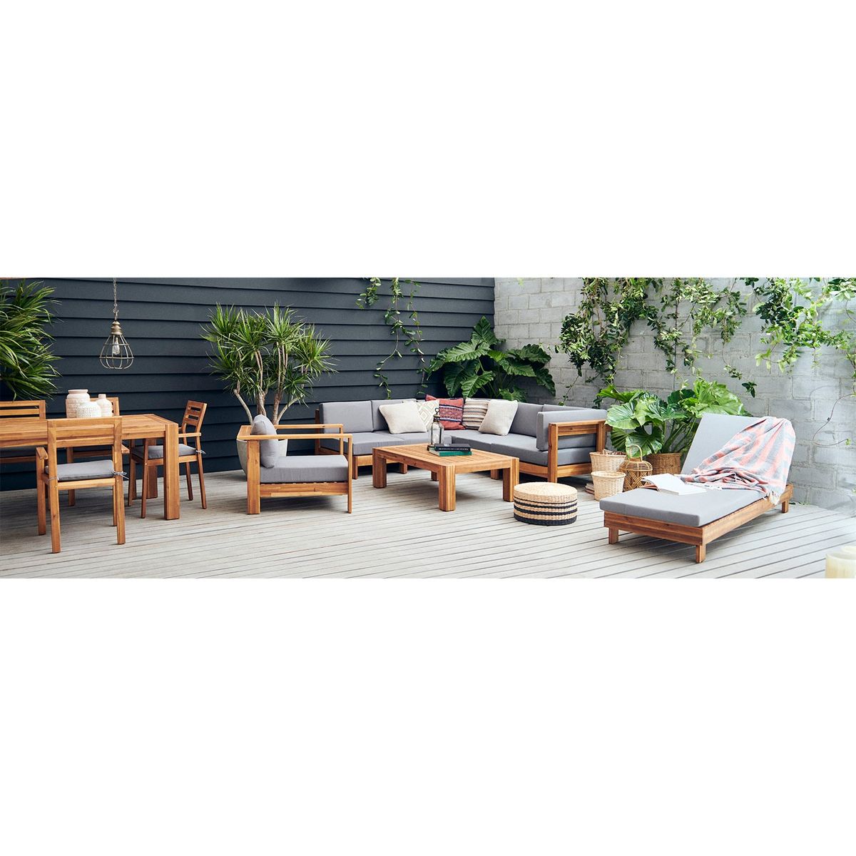 BASEMENT HOME - Sofá en L de Exterior y Terraza o Jardín Moderno en Poliseda 4 Puestos Santa Monica 218 x 65 x 247 cm Gris Basement Home - 0% Interés a 3, 6 o 12 Cuotas Pagando con tu CMR Banco Falabella