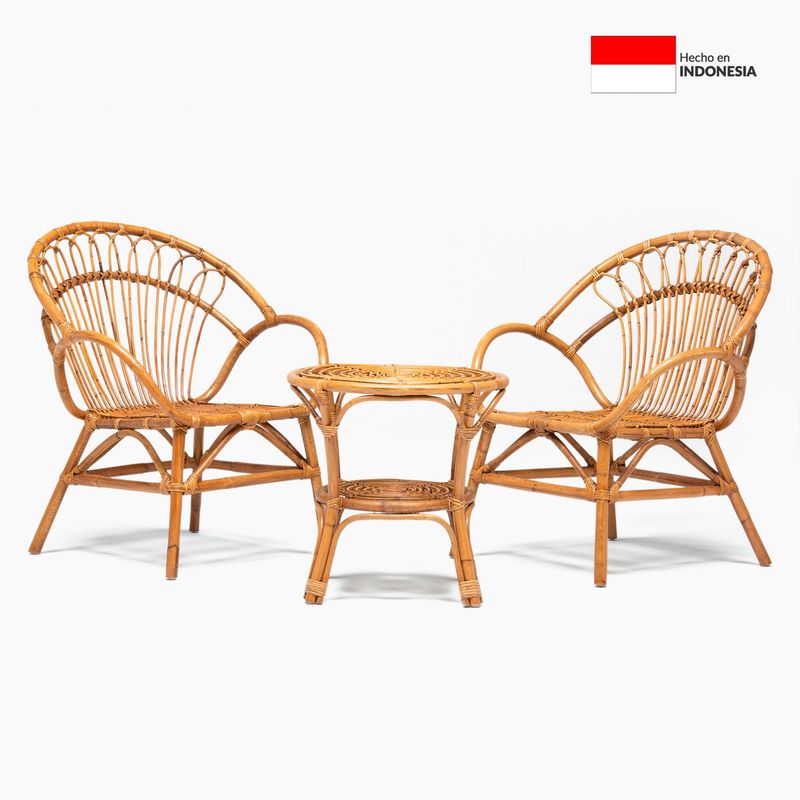 MICA - Juego de Sala de Exterior y Terraza Moderno  en Rattán (2 Poltronas + Mesa de Centro) Café Tayrona Mica 