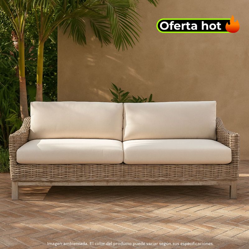 MICA - Sofá de Exterior 3 Puestos en Ratán 193 x 86 x 62 cm Kubu - Mueble Roberta Allen  -0% Interés a 3, 6 o 12 Cuotas Pagando con tu CMR Banco Falabella